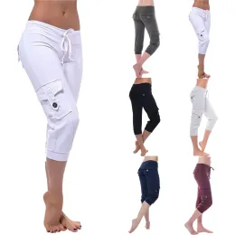 Pants Summer Cropped Pants Women's Cargo Pants Solid Jogger Multipocket Elastic Waist Sports Pants Streetwear Yoga Casual Capris New