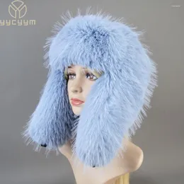 Berets 2024 Winter Women Fashion False Fur Hat Artificial Raccoon Hats Outdoor Cap Ladies Thicken Warm Caps