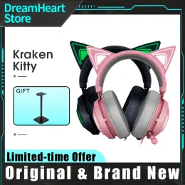 Fone de ouvido / fone de ouvido Razer Kraken Kitty Gaming Headset RGB THX 7.1 Surround Sound Interface USB Microfone de redução de ruído ativo para pc laptop