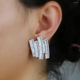 Kolczyki Dangle Out Bling Full CZ Base Earring Luksusowe geometryczne sześcienne tlenki cyrkonu Trenda dla kobiet biżuteria