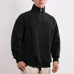 Herrtröjor män står krage lång ärm bekväma tröjor avslappnad topp fleece mjuk skjorta solid zip upp tröja