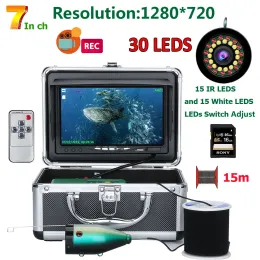 Камеры 15 м/30 м подводной видеомагнитной камеры Fishing Fisher с рекордом DVR 16G TF Card 7INCH 1080P CAM Двойная лампа для льда/морской рыбалки