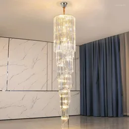 Ljuskronor Guzhen tillverkare lobby El Crystal Glittering Chandelier Duplex Building Trairs Light vardagsrum lång hängande lampa