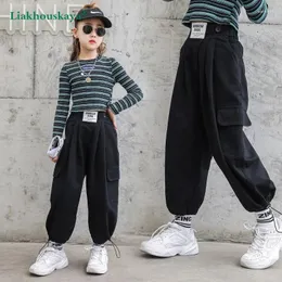Trousers Cargo Pants Children Girls Letter For Cotton Pockets Casual Style Kids Clothes 110-170cm