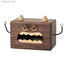 Tissue Boxes Napkins Little Monster Walnut Wooden Tissue Box Cute Tissue Case Napkin Holder for Kitchen Dining Room Living Room Home Decoration Gift Q240222