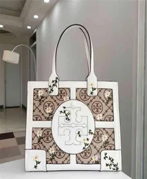 Outlet TBs Ella tote with Daisy embroidery top leather and canvas jacquard large one shoulder shopping bag3661537