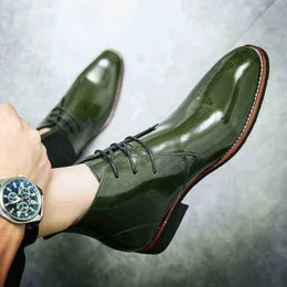 Dres Shoe Brown Green Men dressing Ankle Boot Punch Shoe High Heeled Shoes Top Man Formal Office Spring 220723