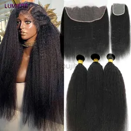 Synthetic Wigs 30 40Kinky Straight Human Hair Bundles With Closure Brazilian Deep Curly Hair Weave Bundles With Frontal Closure Hair zln240222