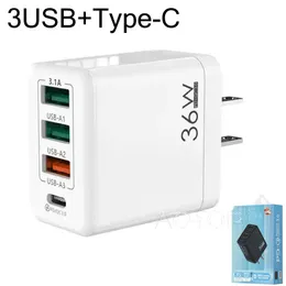 3USB+1Type-Cマルチポートウォールアダプター36W電話ラップトップ充電器EU/US/UK iPhone Samsungスマートフォンに適応