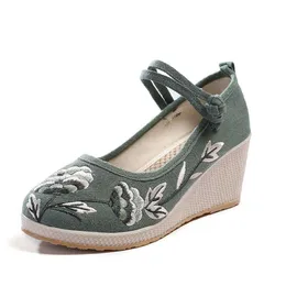 Lynlyn Old Beijing Hanfu National Style Embroidered Wedge Heel TPR Comfort Cloth Shoes Fast Flats Liyanan（灰色、サイズ：7）