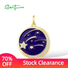 Pendants SANTUZZA 100% Real 925 Sterling Silver Pendant For Women White Cubic Zirconia Star Round Simple Unisex Fine Chic Enamel Jewelry