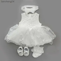 Abiti da ragazza Abiti da neonata per neonati 0 3 6 mesi Abiti bianchi Tutu infantile Body Abiti da festa Set di scarpe eleganti per battesimo bianco