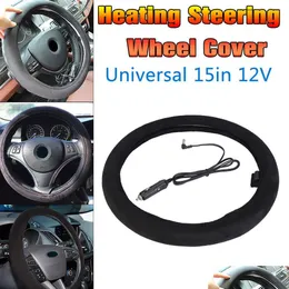Steering Wheel Covers Onever 12V 38Cm Car Lighter Plug Heated Heating Electric Ers Warmer Winter Drop Delivery Mobiles Motorcycles I Dhbct