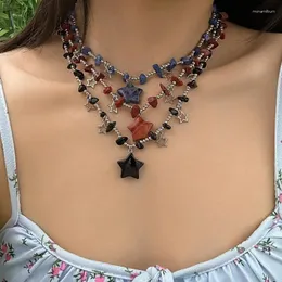 Collane con ciondolo Irregolarità Collana di perle di pietra naturale vintage Fascino da donna Stella a cinque punte Gotico Può essere impilato Regalo di gioielli