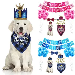 Abbigliamento per cani Accessori per feste di compleanno per animali domestici Numero Cappello Papillon Triangolo Sciarpa Tirare bandiera Palloncino Set Decorazione Puntelli Imbracatura