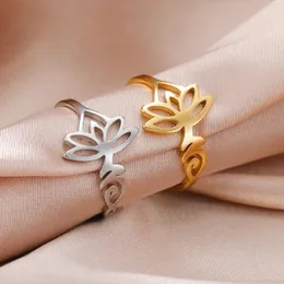 Cluster Rings Dreamtimes Lotus Flower For Women Stainless Steel Sliver Color Vintage Wedding Finger Ring Valentine's Day Jewelry Bague