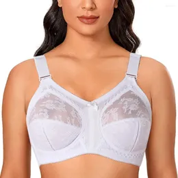 BHs Plus Size Spitzen-BH für Damen, ungefüttert, vollständige Abdeckung, ultradünn, kabellos, angepasste Träger, weiß, großer Minimizer, D E F G H I