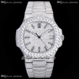 2021 TWF Pavimentada Diamantes 5711 324SC 324CS Automático Mens Watch Stick Marcadores Totalmente Gelado Diamante Pulseira de Aço Inoxidável Super 268F