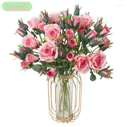 Decorative Flowers Artificial Flower Rose Bouquet Silk Simulation Wedding Home Decoration Desktop Shooting Props