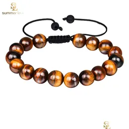 Perlen Neue Ankunft Tigerauge Perlen Armband Für Männer Frauen Einstellbare Größe 10mm Lavastein Schwarz Geflochten Schmuck Geschenk Drop D Dhgarden Dhxke