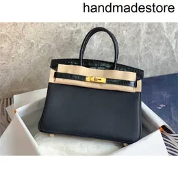 Crocodile Designer Bag Handmased Cow Leather 25cm 30cm Black Alligator Leather Wrist Wax Thread Portable Touch For Women