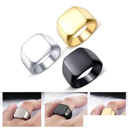 Кольца кластера Новое простое кольцо из титановой стали 316L Blank Plain Plain Mens Fashion Jewelry Gold Sier Черный цвет Модный дизайн Прямая доставка Dhn4R