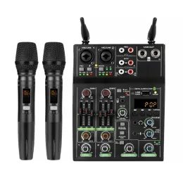 Tillbehör Ny 4 -kanal Audio Mixer Console One för två trådlösa mikrofonblandare Bluetooth K Song Karaoke
