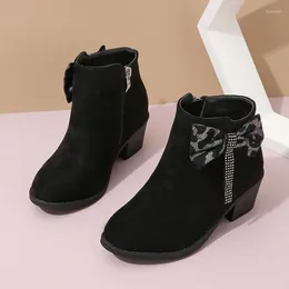 Boots Girls Short Versatile Rhinestones Bow Fashion Children Casual Low Heels Kids Princess Drop 2024 Spring