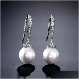 Lampadario pendente di alta qualità intarsio in rame zircone orecchino di perla per le donne elegante oro sier rosa gancio adatto per matrimonio prom P Dhgarden Dh1Q8