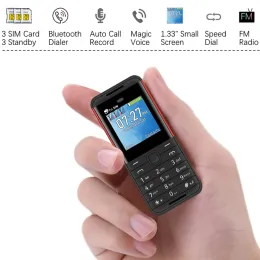 Hörlurar 3 SIM -kort 3 Standby 1.3 "Tiny Screen Mini Mobiltelefon Auto Call Recorder Bluetooth Dial Speed ​​Dial Magic Voice Mobiltelefon