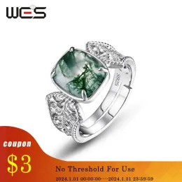 Ringar Wes 925 Sterling Silver Natural Gemstone 8*10mm Moss Agate Rings for Woman Annivesary Wedding Party Gift Certifierade fina smycken