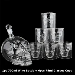 Testa di teschio di cristallo S Set di tazze di bicchieri da 700 ml Bottiglia di vetro di vino di whisky Tazze da 75 ml Decanter Home Bar Vodka Tazze per bere 210827280t