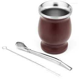 Canecas 230ml de aço inoxidável yerba mate copo com tubo de sucção e escova isolamento térmico pote-barrigudo em forma de cabaça drinkware