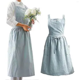 Vestidos casuais avental de cozinha para mulher bib algodão linho sem mangas casa impermeável florista bonito acessórios jardim café