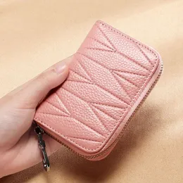 Koreansk version av kvinnors läder Multi -kort RFID -dragkedja ID -kortväska Purse Enkel organspås söt Kort handväska damer plånbok