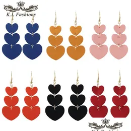 Dangle & Chandelier New Fashion Designer Two-Side Pu Leather Dangle Earrings For Women Girl Colorf Heart Charm Lightweight Long Hook Dh0Kg
