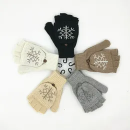 Kvinnors handskar Pure Wool Twist Knit Gloves Half Fing Finger Flap Dual-Purpose Warm Half Finger Gloves