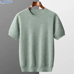 Men's T Shirts 2024 Spring And Summer Round Neck Knitted Short Sleeve T-shirt Pure Wool Honeycomb Needle Fashion Versatile Coat Tops