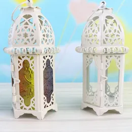 Candle Holders Decorative Lanterns Moroccan Retro Iron Glass Holder Hanging Tabletop Light Wedding Home Decor