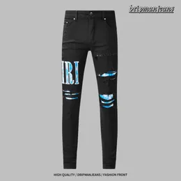 Amlrl Jeans Erkek Kot Tasarımcı Kot Siyah Kot Pantolon Lüks Tasarımcı Denim Pantolon Sıkıntılı Yırtık Biker Jean Slim Fit Jeans Motosiklet Mens Skinny Jeans Damla Kot