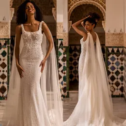 Elegant Spaghetti Strap Mermaid Wedding Dress Lace Applique Bridal Gowns Sleeveless Custom Made Bride Dresses Vestido de novia