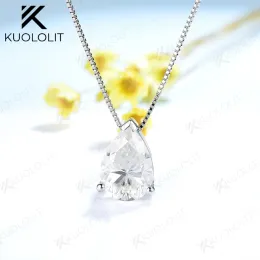 Set collane di moissanite a pelare kuololit 2ct per donne solide 10k 14K 18K 925 ciondolo a goccia d'acqua a fessura con catena per l'impegno