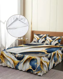 Bed Skirt Marble Texture Blue Elastic Fitted Bedspread With Pillowcases Protector Mattress Cover Bedding Set Sheet