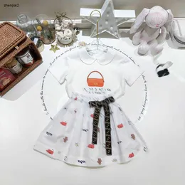 Luxury girls dress sets summer lovely kids tracksuits Size 100-160 T-shirts and Letter printed ribbon bow skirts 24Feb20