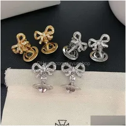 품질 디자이너 하이 황후 Dowager XIS 3-NSIONAL BOW Crystal Earrings 가벼운 유행 기질 단순한 다목적 및 드롭 DH0XD