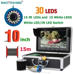 Localizadores 10 polegadas 15/30/50m 1000tvl Fish Finder Câmera de pesca subaquática 15pcs Leds brancos + 15pcs lâmpada infravermelha para pesca no gelo / mar / rio