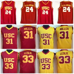 NCAA USC Trojans # 24 Баскетбольные майки колледжа Брайана Скалабрина 31 Шерил Миллер 33 Лиза Лесли Красно-желтая университетская сшитая майка