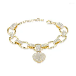 Charm Bracelets Zircon CZ Miami Cuban Link Chain Bracelet For Women Drop Bling Iced Out Heart Street Jewelry