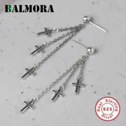 Stud Balmora 100% Sier Long Tassel Cross Earring for Women Girl Tassel Design Ear Punk Vintage Ear Stud Jewelry Gift