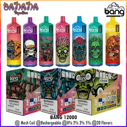 Bang 12000 Puffs Disposable Vape Rechargeable Mesh Coil Vaper 20ml Prefilled Pod Carts Bangvapes Puff 12K E Cigarettes 0% 2% 3% 5% 20 Colors